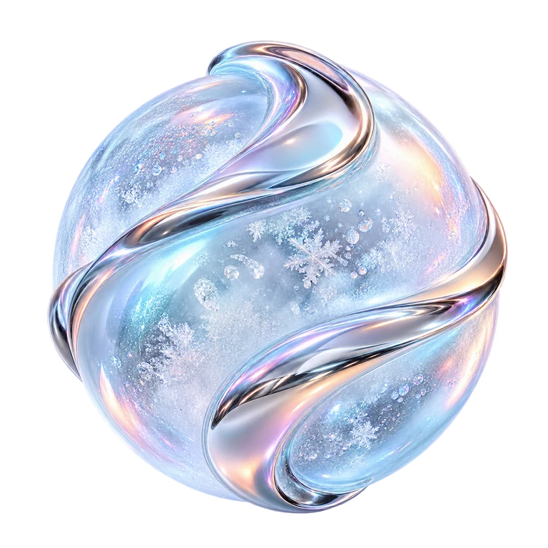 Snowball's iridescent rounded sculpture
